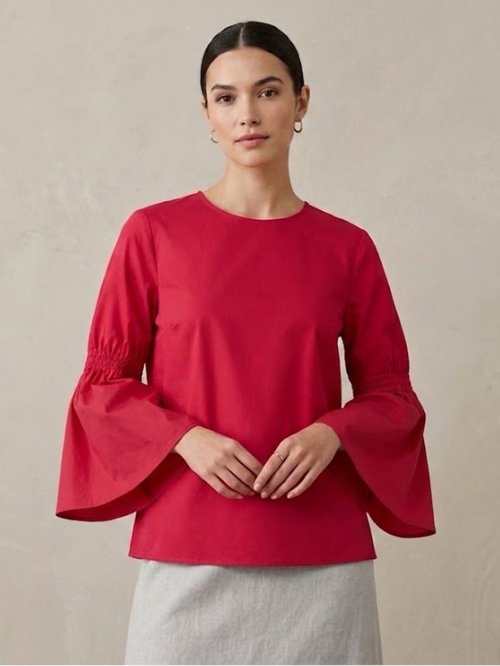 Marled by Reunited Clothing Pleated Bell Sleeve Blouse- Pink